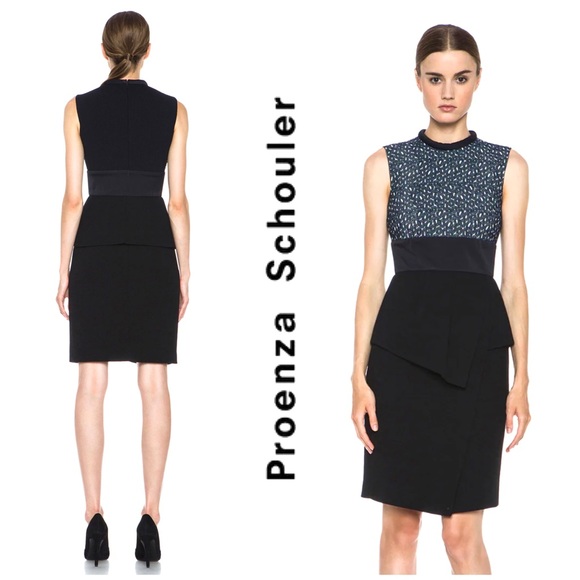 Proenza Schouler Wool-Crepe & Lace Peplum Dress Size 4 - Picture 8 of 16